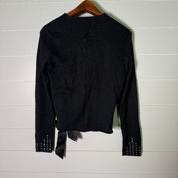 Tommy Hilfiger Long Sleeve Cardigan Hooks Closure Wrap Tie Black Size Medium - Picture 3 of 7